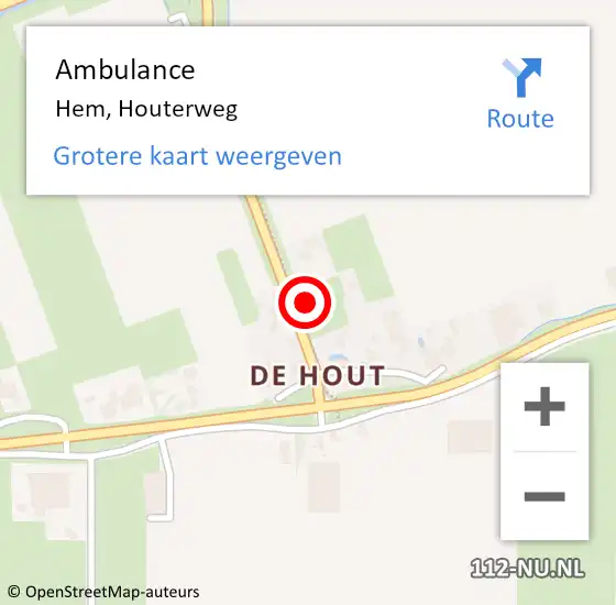 Locatie op kaart van de 112 melding: Ambulance Hem, Houterweg op 13 november 2022 13:29