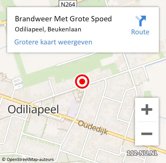 Locatie op kaart van de 112 melding: Brandweer Met Grote Spoed Naar Odiliapeel, Beukenlaan op 13 november 2022 13:35