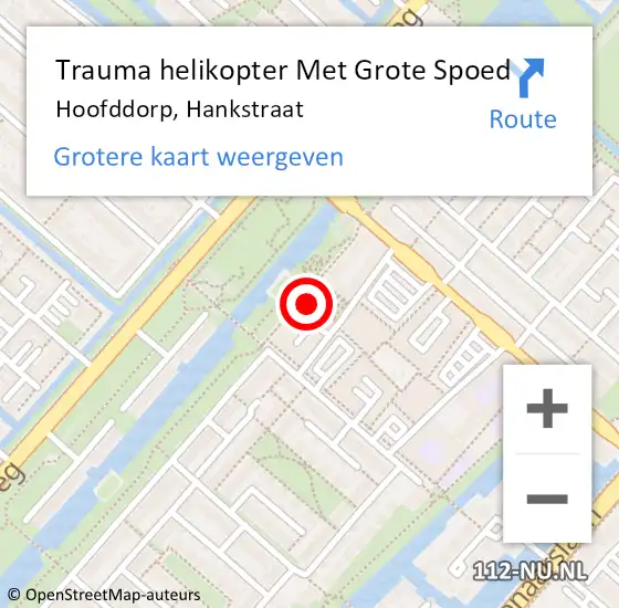 Locatie op kaart van de 112 melding: Trauma helikopter Met Grote Spoed Naar Hoofddorp, Hankstraat op 13 november 2022 13:38