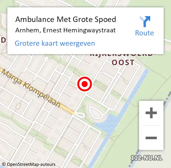 Locatie op kaart van de 112 melding: Ambulance Met Grote Spoed Naar Arnhem, Ernest Hemingwaystraat op 13 november 2022 13:56
