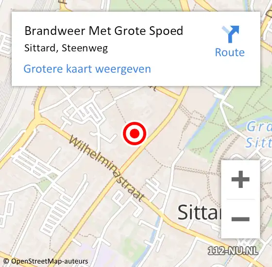 Locatie op kaart van de 112 melding: Brandweer Met Grote Spoed Naar Sittard, Steenweg op 13 november 2022 13:57