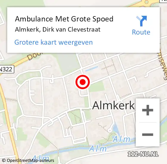 Locatie op kaart van de 112 melding: Ambulance Met Grote Spoed Naar Almkerk, Dirk van Clevestraat op 13 november 2022 14:09