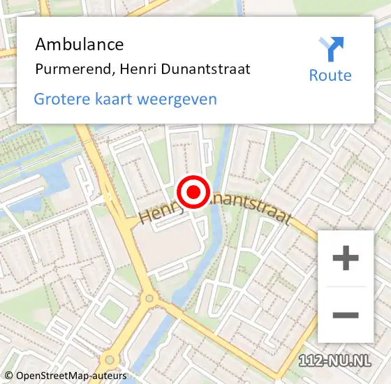 Locatie op kaart van de 112 melding: Ambulance Purmerend, Henri Dunantstraat op 13 november 2022 14:33