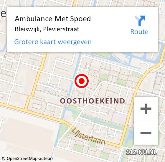 Locatie op kaart van de 112 melding: Ambulance Met Spoed Naar Bleiswijk, Plevierstraat op 13 november 2022 14:45