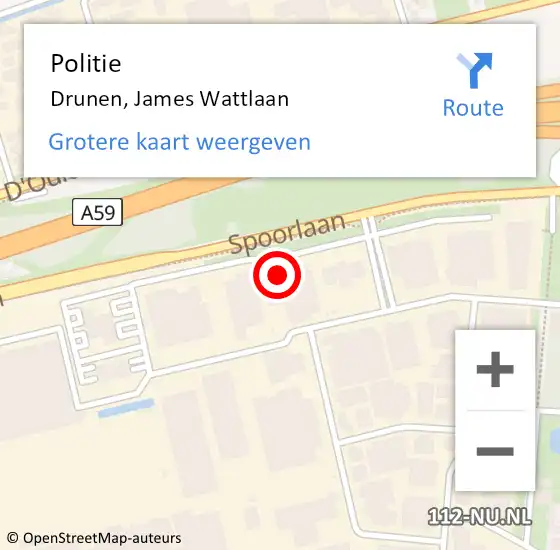 Locatie op kaart van de 112 melding: Politie Drunen, James Wattlaan op 13 november 2022 14:59