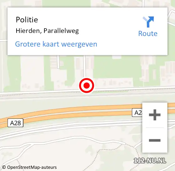 Locatie op kaart van de 112 melding: Politie Hierden, Parallelweg op 13 november 2022 15:31