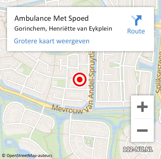 Locatie op kaart van de 112 melding: Ambulance Met Spoed Naar Gorinchem, Henriëtte van Eykplein op 13 november 2022 15:33