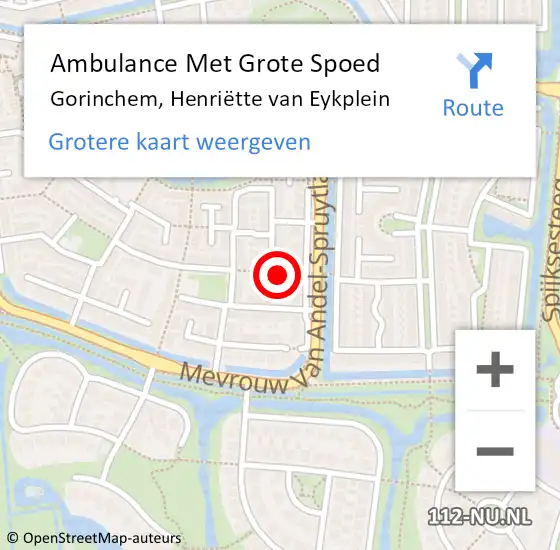 Locatie op kaart van de 112 melding: Ambulance Met Grote Spoed Naar Gorinchem, Henriëtte van Eykplein op 13 november 2022 15:34