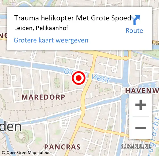 Locatie op kaart van de 112 melding: Trauma helikopter Met Grote Spoed Naar Leiden, Pelikaanhof op 13 november 2022 15:40