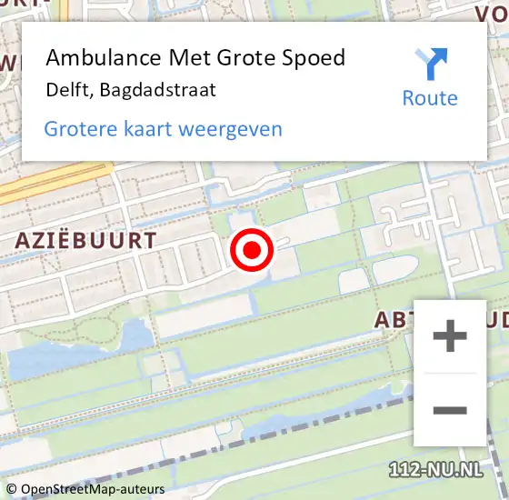 Locatie op kaart van de 112 melding: Ambulance Met Grote Spoed Naar Delft, Bagdadstraat op 13 november 2022 15:46