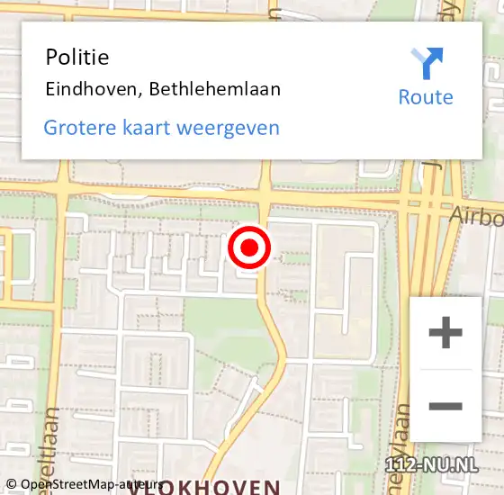 Locatie op kaart van de 112 melding: Politie Eindhoven, Bethlehemlaan op 13 november 2022 15:50