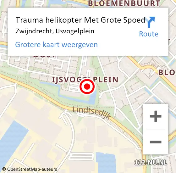 Locatie op kaart van de 112 melding: Trauma helikopter Met Grote Spoed Naar Zwijndrecht, IJsvogelplein op 13 november 2022 16:14