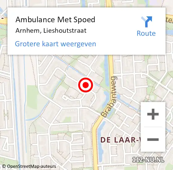 Locatie op kaart van de 112 melding: Ambulance Met Spoed Naar Arnhem, Lieshoutstraat op 13 november 2022 16:22