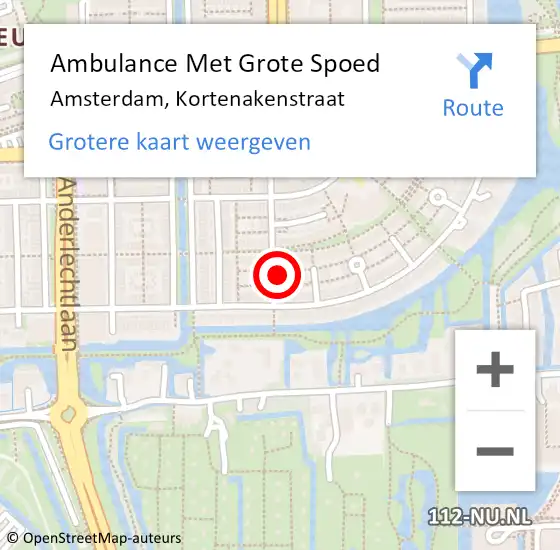 Locatie op kaart van de 112 melding: Ambulance Met Grote Spoed Naar Amsterdam, Kortenakenstraat op 13 november 2022 16:39