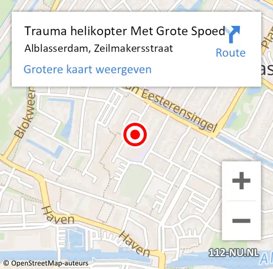 Locatie op kaart van de 112 melding: Trauma helikopter Met Grote Spoed Naar Alblasserdam, Zeilmakersstraat op 13 november 2022 16:40