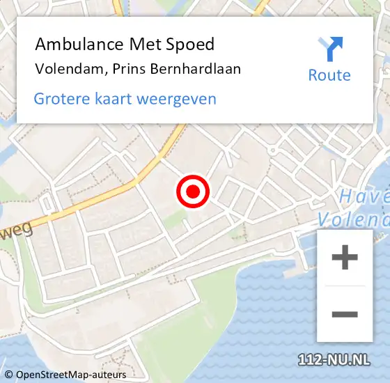 Locatie op kaart van de 112 melding: Ambulance Met Spoed Naar Volendam, Prins Bernhardlaan op 13 november 2022 16:51