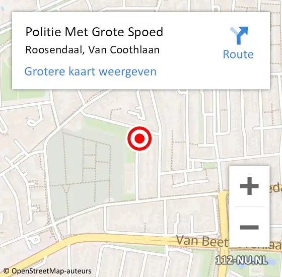 Locatie op kaart van de 112 melding: Politie Met Grote Spoed Naar Roosendaal, Van Coothlaan op 13 november 2022 16:58