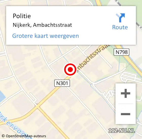 Locatie op kaart van de 112 melding: Politie Nijkerk, Ambachtsstraat op 13 november 2022 17:02
