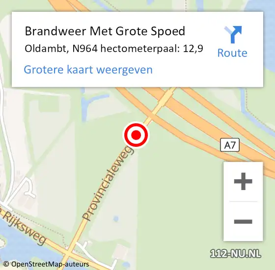 Locatie op kaart van de 112 melding: Brandweer Met Grote Spoed Naar Oldambt, N964 hectometerpaal: 12,9 op 13 november 2022 17:26