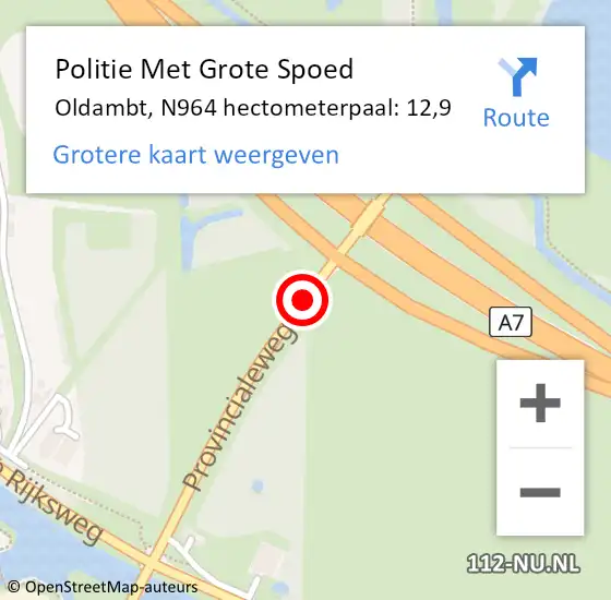 Locatie op kaart van de 112 melding: Politie Met Grote Spoed Naar Oldambt, N964 hectometerpaal: 12,9 op 13 november 2022 17:26