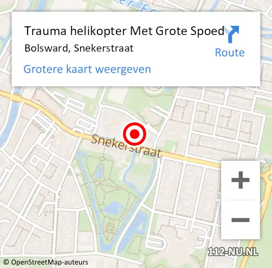 Locatie op kaart van de 112 melding: Trauma helikopter Met Grote Spoed Naar Bolsward, Snekerstraat op 13 november 2022 17:51