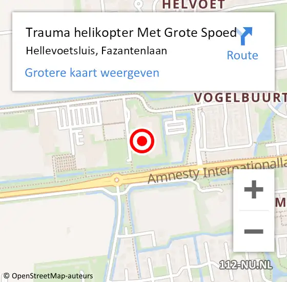 Locatie op kaart van de 112 melding: Trauma helikopter Met Grote Spoed Naar Hellevoetsluis, Fazantenlaan op 13 november 2022 17:53