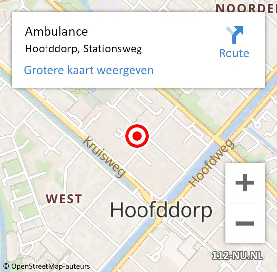 Locatie op kaart van de 112 melding: Ambulance Hoofddorp, Stationsweg op 13 november 2022 18:14