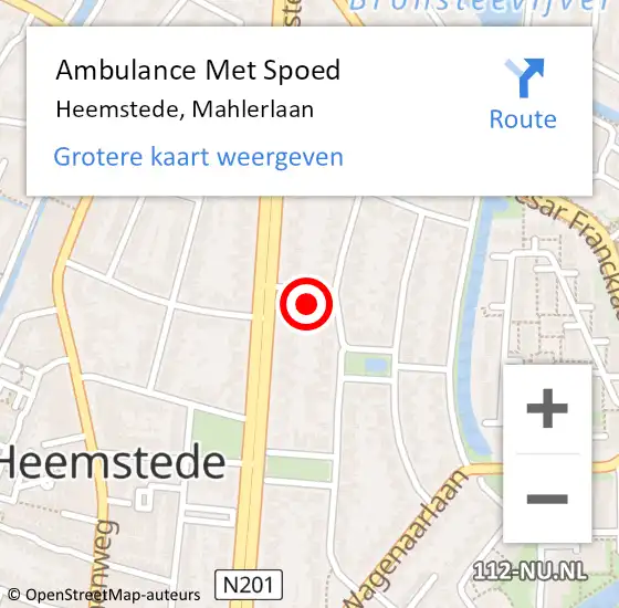 Locatie op kaart van de 112 melding: Ambulance Met Spoed Naar Heemstede, Mahlerlaan op 13 november 2022 19:19