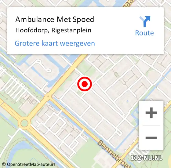 Locatie op kaart van de 112 melding: Ambulance Met Spoed Naar Hoofddorp, Rigestanplein op 13 november 2022 19:48