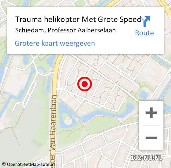 Locatie op kaart van de 112 melding: Trauma helikopter Met Grote Spoed Naar Schiedam, Professor Aalberselaan op 13 november 2022 20:49