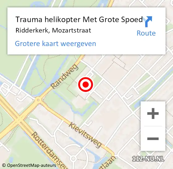 Locatie op kaart van de 112 melding: Trauma helikopter Met Grote Spoed Naar Ridderkerk, Mozartstraat op 13 november 2022 22:01