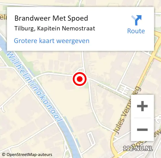 Locatie op kaart van de 112 melding: Brandweer Met Spoed Naar Tilburg, Kapitein Nemostraat op 13 november 2022 22:12