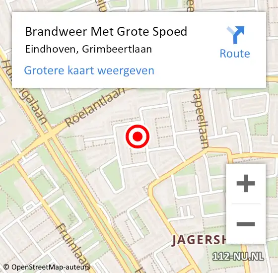 Locatie op kaart van de 112 melding: Brandweer Met Grote Spoed Naar Eindhoven, Grimbeertlaan op 13 november 2022 22:22