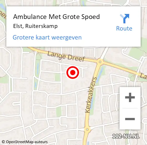 Locatie op kaart van de 112 melding: Ambulance Met Grote Spoed Naar Elst, Ruiterskamp op 13 november 2022 22:38