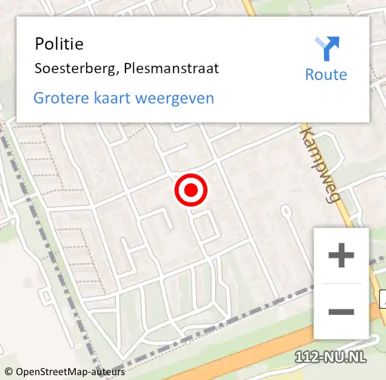 Locatie op kaart van de 112 melding: Politie Soesterberg, Plesmanstraat op 13 november 2022 22:54