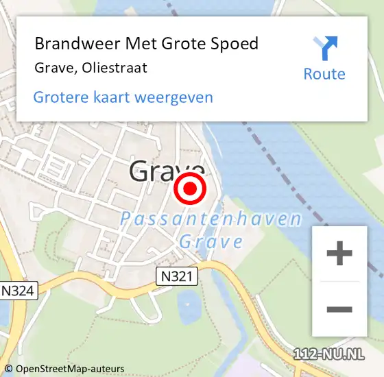 Locatie op kaart van de 112 melding: Brandweer Met Grote Spoed Naar Grave, Oliestraat op 13 november 2022 23:20