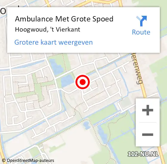 Locatie op kaart van de 112 melding: Ambulance Met Grote Spoed Naar Hoogwoud, 't Vierkant op 13 november 2022 23:50