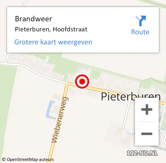 Locatie op kaart van de 112 melding: Brandweer Pieterburen, Hoofdstraat op 14 november 2022 00:25