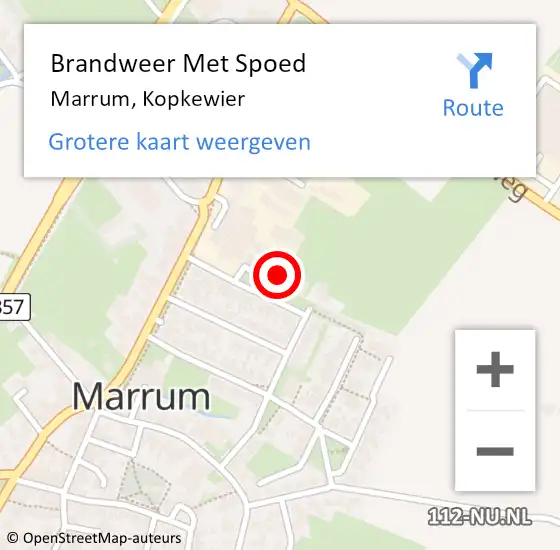 Locatie op kaart van de 112 melding: Brandweer Met Spoed Naar Marrum, Kopkewier op 14 november 2022 01:16