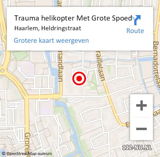 Locatie op kaart van de 112 melding: Trauma helikopter Met Grote Spoed Naar Haarlem, Heldringstraat op 14 november 2022 01:17