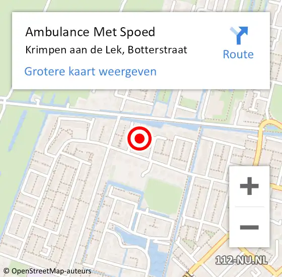 Locatie op kaart van de 112 melding: Ambulance Met Spoed Naar Krimpen aan de Lek, Botterstraat op 14 november 2022 01:17