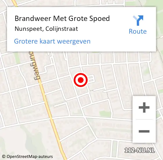 Locatie op kaart van de 112 melding: Brandweer Met Grote Spoed Naar Nunspeet, Colijnstraat op 14 november 2022 01:55