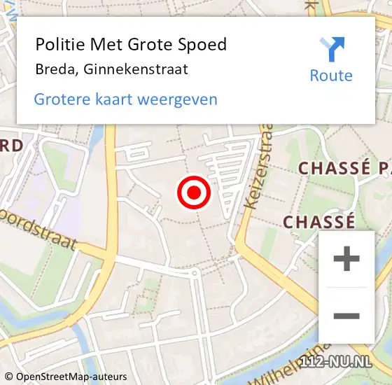 Locatie op kaart van de 112 melding: Politie Met Grote Spoed Naar Breda, Ginnekenstraat op 14 november 2022 02:55
