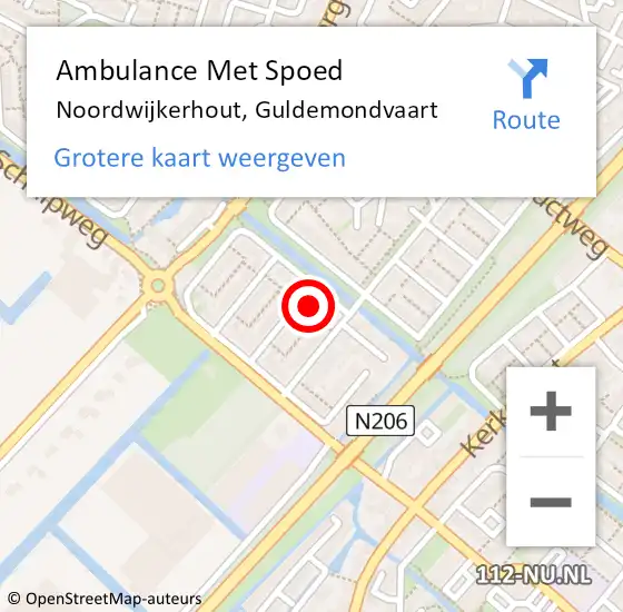 Locatie op kaart van de 112 melding: Ambulance Met Spoed Naar Noordwijkerhout, Guldemondvaart op 14 november 2022 03:24