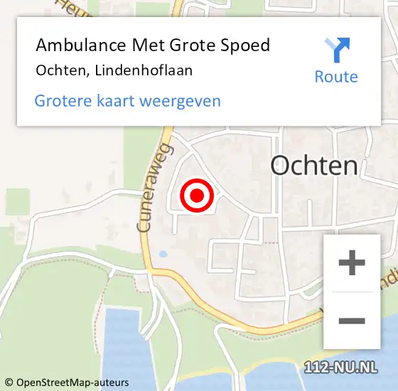 Locatie op kaart van de 112 melding: Ambulance Met Grote Spoed Naar Ochten, Lindenhoflaan op 14 november 2022 04:19