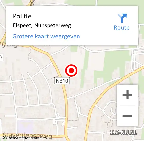 Locatie op kaart van de 112 melding: Politie Elspeet, Nunspeterweg op 14 november 2022 05:21