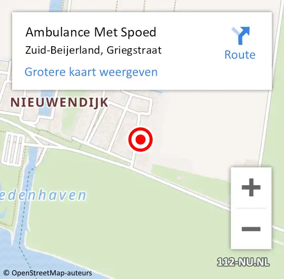 Locatie op kaart van de 112 melding: Ambulance Met Spoed Naar Zuid-Beijerland, Griegstraat op 14 november 2022 05:53