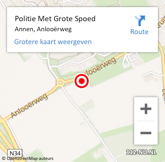 Locatie op kaart van de 112 melding: Politie Met Grote Spoed Naar Annen, Anlooërweg op 14 november 2022 06:12