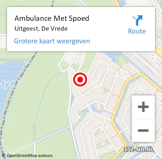 Locatie op kaart van de 112 melding: Ambulance Met Spoed Naar Uitgeest, De Vrede op 14 november 2022 07:47