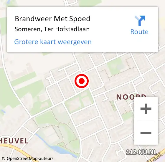 Locatie op kaart van de 112 melding: Brandweer Met Spoed Naar Someren, Ter Hofstadlaan op 14 november 2022 07:57